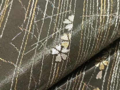 平和屋着物●六通柄袋帯　番傘花文　黒地　金銀糸　正絹　逸品　CABF6303dy