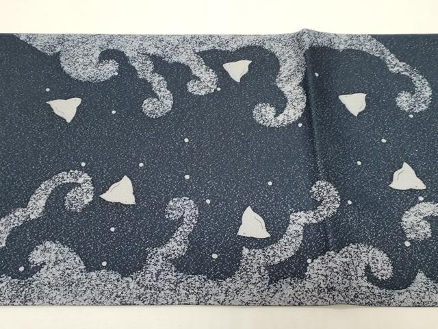 平和屋着物●太鼓柄袋帯　立波千鳥文　銀通し地　正絹　逸品　CABF6308dy