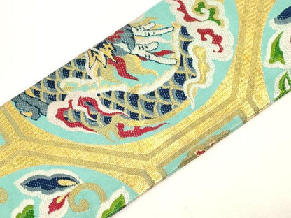 平和屋着物●アンティーク　大正ロマン　全通柄九寸名古屋帯　唐織　竜　金糸　正絹　逸品　CABF6312dy