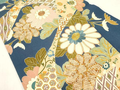 平和屋着物●創業130年　江戸染繍友禅　大彦　九寸名古屋帯　駒刺繍　草花文　金糸　鬼しぼ縮緬　正絹　逸品　CABF6314dy