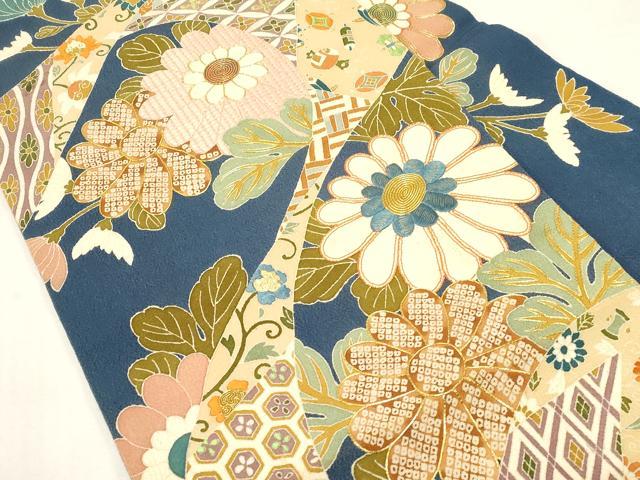 平和屋着物●創業130年　江戸染繍友禅　大彦　九寸名古屋帯　駒刺繍　草花文　金糸　鬼しぼ縮緬　正絹　逸品　CABF6314dy