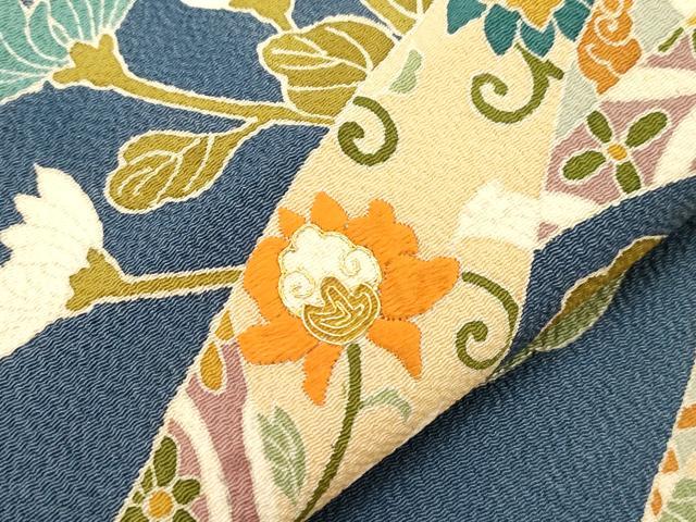 平和屋着物●創業130年　江戸染繍友禅　大彦　九寸名古屋帯　駒刺繍　草花文　金糸　鬼しぼ縮緬　正絹　逸品　CABF6314dy