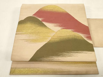 平和屋着物●爪掻き本綴れ　八寸名古屋帯　遠山文　金糸　正絹　逸品　CABF6318dy