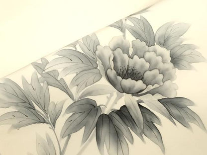 平和屋着物●塩瀬　九寸名古屋帯　手描き　草花文　正絹　逸品　CABF6322dy