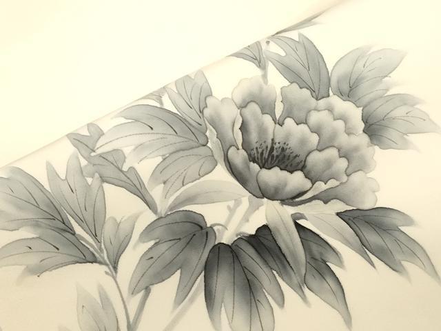 平和屋着物●塩瀬　九寸名古屋帯　手描き　草花文　正絹　逸品　CABF6322dy