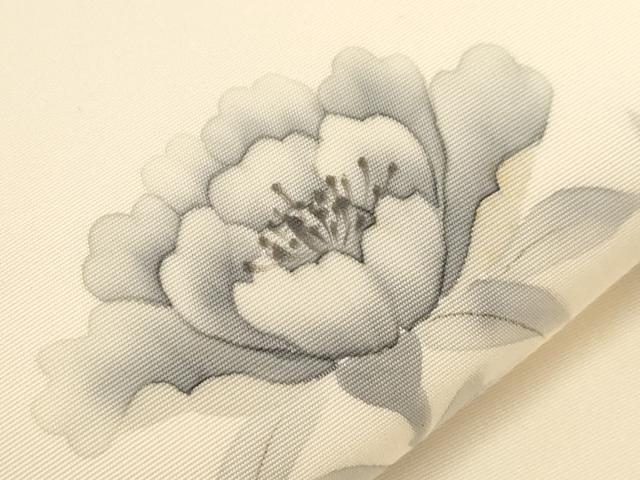 平和屋着物●塩瀬　九寸名古屋帯　手描き　草花文　正絹　逸品　CABF6322dy