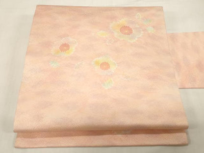 平和屋着物●九寸名古屋帯　絞り　舞花文　銀通し地　正絹　逸品　CABF6324dy