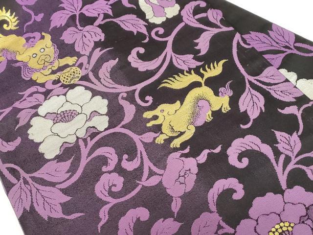 平和屋着物●アンティーク　大正ロマン　九寸名古屋帯　唐獅子花文　金糸　正絹　逸品　CABF6327dy