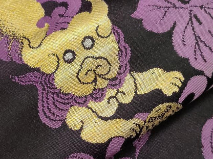 平和屋着物●アンティーク　大正ロマン　九寸名古屋帯　唐獅子花文　金糸　正絹　逸品　CABF6327dy