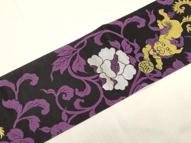 平和屋着物●アンティーク　大正ロマン　九寸名古屋帯　唐獅子花文　金糸　正絹　逸品　CABF6327dy