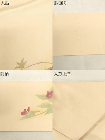 平和屋着物●塩瀬　九寸名古屋帯　草花文　金彩　正絹　逸品　CABF6329dy