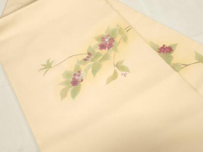 平和屋着物●塩瀬　九寸名古屋帯　草花文　金彩　正絹　逸品　CABF6329dy