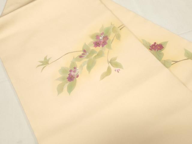 平和屋着物●塩瀬　九寸名古屋帯　草花文　金彩　正絹　逸品　CABF6329dy