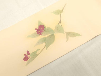 平和屋着物●塩瀬　九寸名古屋帯　草花文　金彩　正絹　逸品　CABF6329dy