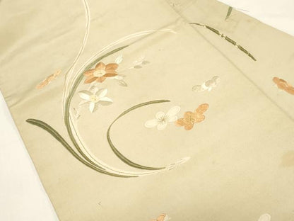 平和屋着物●アンティーク　大正ロマン　全通柄九寸名古屋帯　刺繍　草花文　正絹　逸品　CABF6330dy