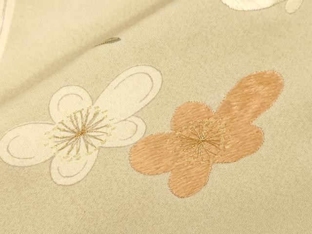 平和屋着物●アンティーク　大正ロマン　全通柄九寸名古屋帯　刺繍　草花文　正絹　逸品　CABF6330dy