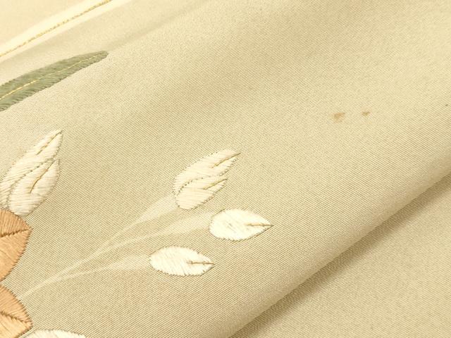 平和屋着物●アンティーク　大正ロマン　全通柄九寸名古屋帯　刺繍　草花文　正絹　逸品　CABF6330dy