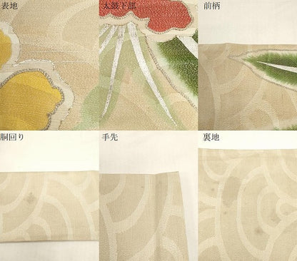 平和屋着物●アンティーク　大正ロマン　九寸名古屋帯　駒刺繍　草花文　金銀糸　正絹　逸品　CABF6332dy