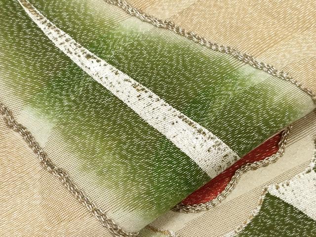 平和屋着物●アンティーク　大正ロマン　九寸名古屋帯　駒刺繍　草花文　金銀糸　正絹　逸品　CABF6332dy