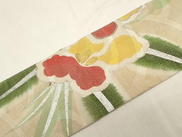 平和屋着物●アンティーク　大正ロマン　九寸名古屋帯　駒刺繍　草花文　金銀糸　正絹　逸品　CABF6332dy