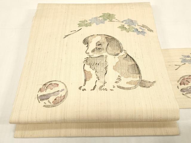 平和屋着物●九寸名古屋帯　紬地　犬　正絹　逸品　CABF6333dy