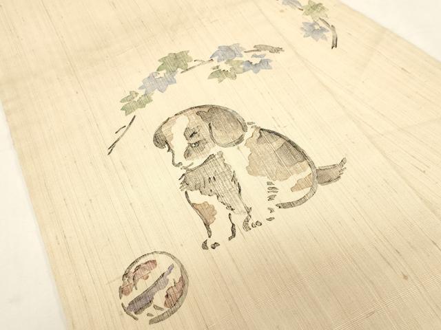 平和屋着物●九寸名古屋帯　紬地　犬　正絹　逸品　CABF6333dy