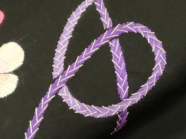 平和屋着物●アンティーク　大正ロマン　九寸名古屋帯　総手刺繍　草花文　葵　黒地　正絹　逸品　CABF6334dy