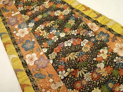 平和屋着物●アンティーク　大正ロマン　九寸名古屋帯　飛鶴草花文　金糸　正絹　逸品　CABF6335dy