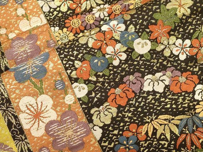 平和屋着物●アンティーク　大正ロマン　九寸名古屋帯　飛鶴草花文　金糸　正絹　逸品　CABF6335dy