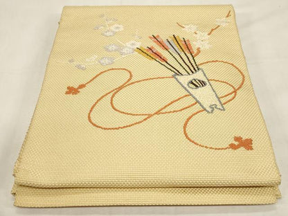 平和屋着物●八寸名古屋帯　刺繍　花籠矢羽文　正絹　逸品　CABF6336dy