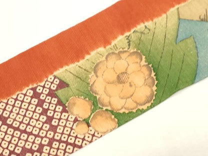 平和屋着物●摺型友禅　京都　多ち花　九寸名古屋帯　紬地　枝花文　正絹　逸品　未使用　CABF6337dy