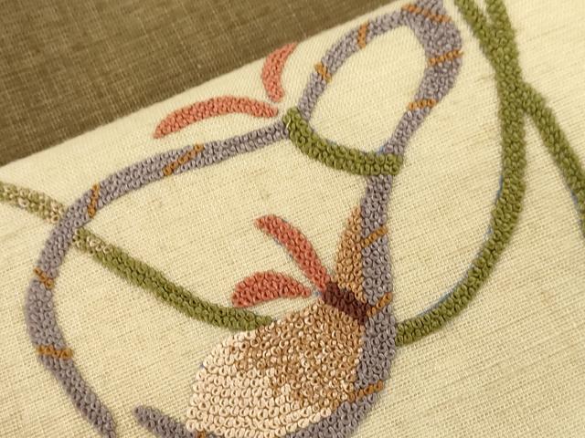 平和屋着物●中国三大刺繍　総相良刺繍　九寸名古屋帯　紬地　瓢箪　正絹　逸品　CABF6338dy