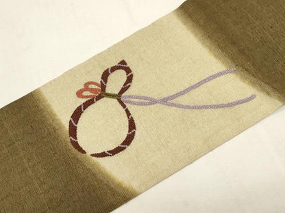 平和屋着物●中国三大刺繍　総相良刺繍　九寸名古屋帯　紬地　瓢箪　正絹　逸品　CABF6338dy