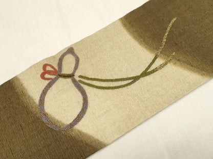 平和屋着物●中国三大刺繍　総相良刺繍　九寸名古屋帯　紬地　瓢箪　正絹　逸品　CABF6338dy