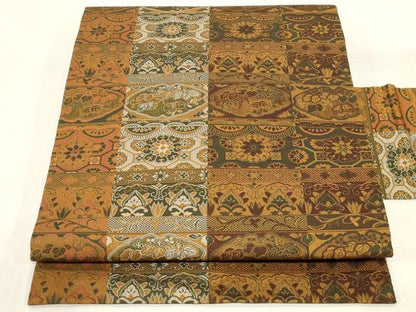平和屋着物●全通柄九寸名古屋帯　天井花文　正絹　逸品　未使用　CABF6341dy