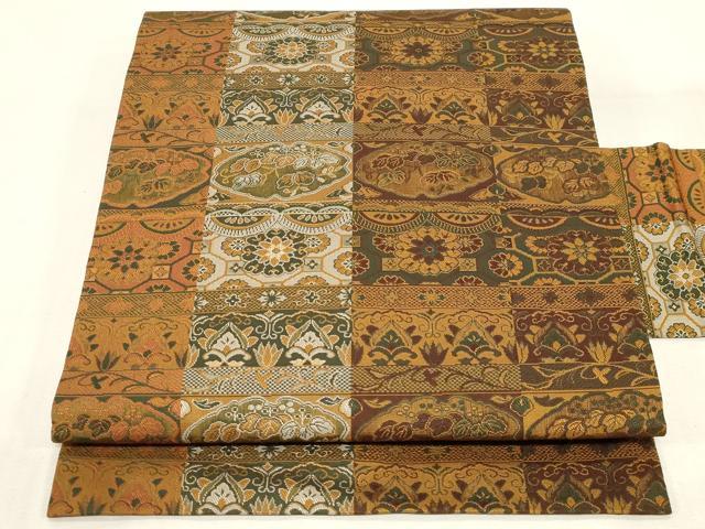 平和屋着物●全通柄九寸名古屋帯　天井花文　正絹　逸品　未使用　CABF6341dy