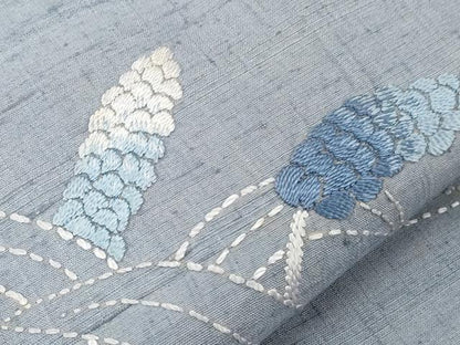 平和屋着物●九寸名古屋帯　紬地　総刺繍　刺し子　草木文　正絹　逸品　CABF6345dy