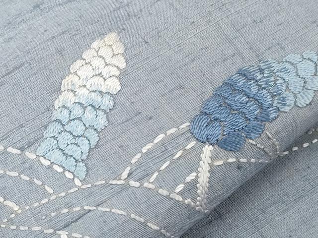 平和屋着物●九寸名古屋帯　紬地　総刺繍　刺し子　草木文　正絹　逸品　CABF6345dy