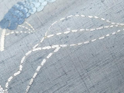 平和屋着物●九寸名古屋帯　紬地　総刺繍　刺し子　草木文　正絹　逸品　CABF6345dy