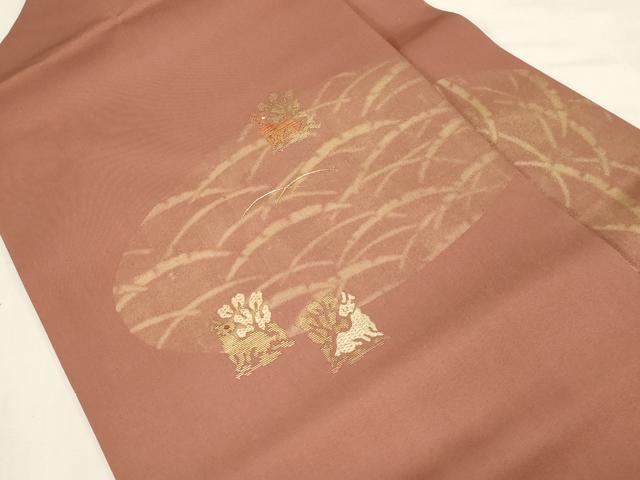 平和屋着物●塩瀬　九寸名古屋帯　竹屋町刺繍　花兎　金彩　正絹　逸品　CABF6346dy