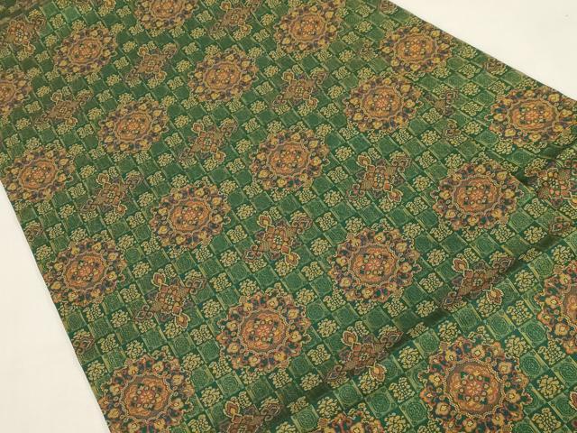 平和屋着物●全通柄九寸名古屋帯　幾何学花文　正絹　逸品　未使用　CABF6347dy