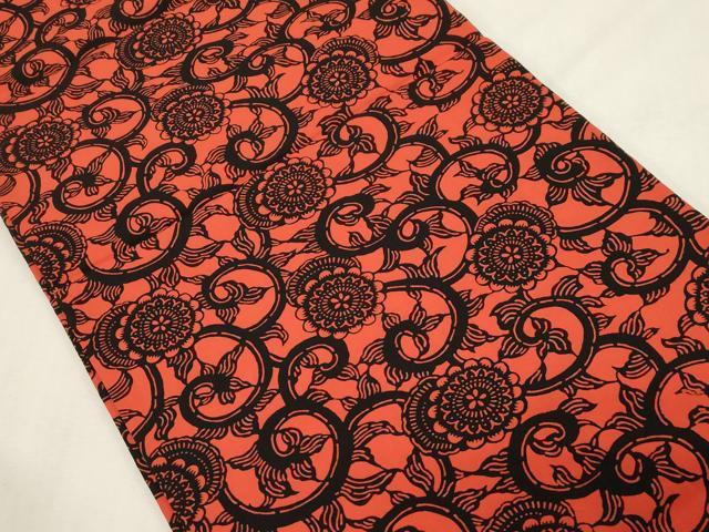 平和屋着物●塩瀬　九寸開き名古屋帯　型染め　花唐草文　正絹　逸品　CABF6349dy