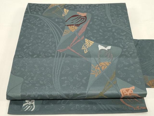 平和屋着物●九寸名古屋帯　唐織　梟　正絹　逸品　CABF6352dy