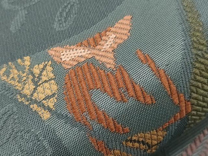 平和屋着物●九寸名古屋帯　唐織　梟　正絹　逸品　CABF6352dy