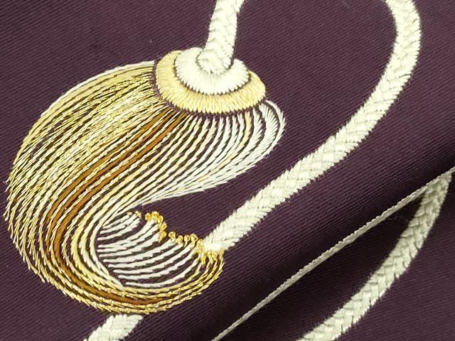 平和屋着物●塩瀬　九寸名古屋帯　総刺繍　笛　金糸　正絹　逸品　CABF6354dy