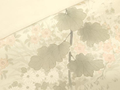 平和屋着物●塩瀬　九寸名古屋帯　手描き　草花文　正絹　逸品　CABF6360dy