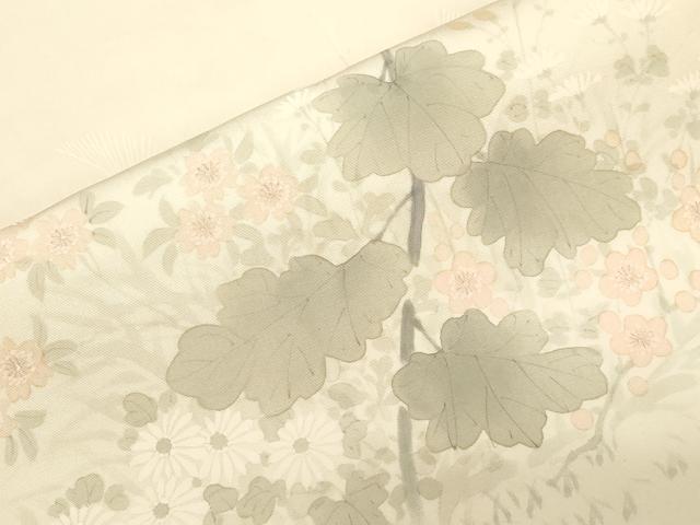 平和屋着物●塩瀬　九寸名古屋帯　手描き　草花文　正絹　逸品　CABF6360dy