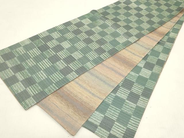 平和屋着物●両面　全通柄袋帯　市松文様　金糸　正絹　逸品　CABF6363dy