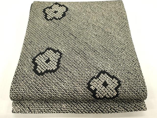 平和屋着物●六通柄袋帯　総絞り　舞花文　黒地　正絹　逸品　CABF6364dy