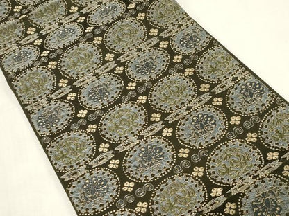 平和屋着物●こむさでもーど・COMME CA DU MODE　六通柄　京袋帯　孔雀花丸文　金糸　正絹　逸品　未使用　CABF6365dy